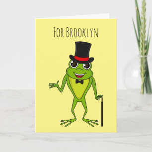 Funny frog with top hat cartoon card