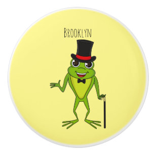 Funny frog with top hat cartoon ceramic knob