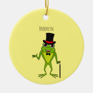 Funny frog with top hat cartoon ceramic ornament
