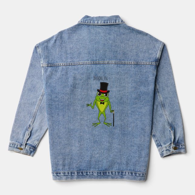 Funny frog with top hat cartoon denim jacket (Back)