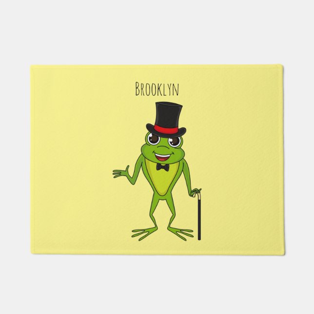 Funny frog with top hat cartoon doormat (Front)