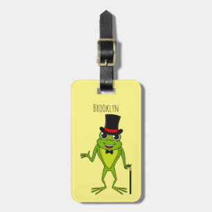 Funny frog with top hat cartoon luggage tag