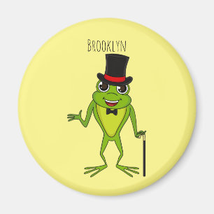 Funny frog with top hat cartoon magnet