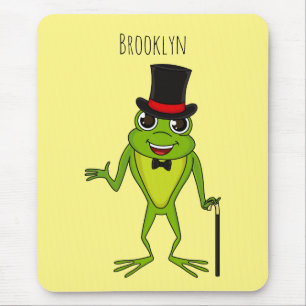 Funny frog with top hat cartoon mouse pad