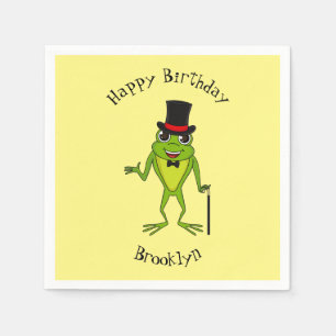 Funny frog with top hat cartoon napkin