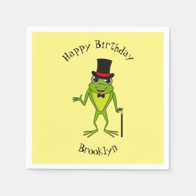 Funny frog with top hat cartoon napkin (Front)