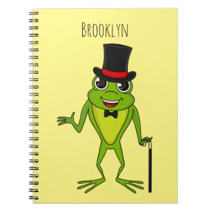 Funny frog with top hat cartoon notebook
