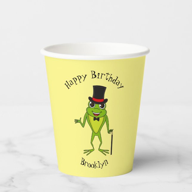 Funny frog with top hat cartoon paper cups (Front)