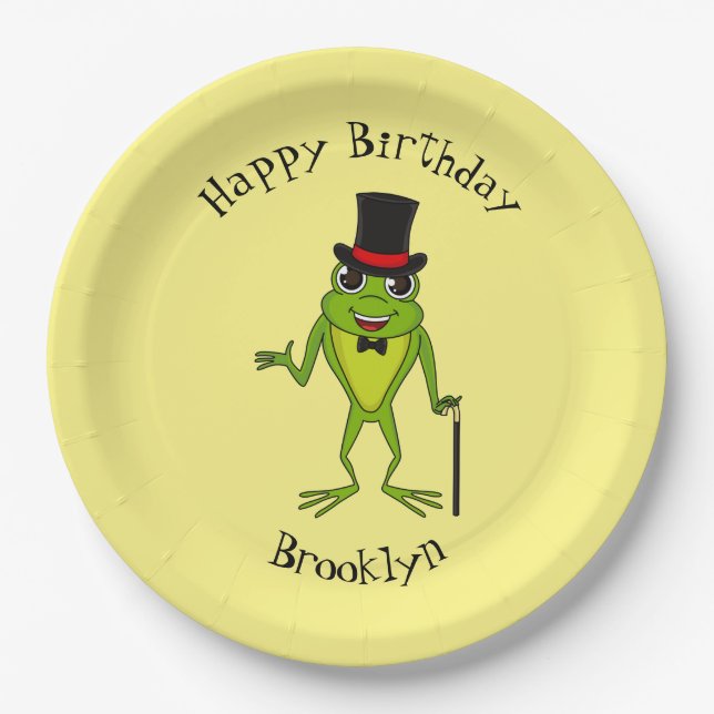 Funny frog with top hat cartoon paper plate (Front)