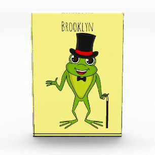 Funny frog with top hat cartoon photo block