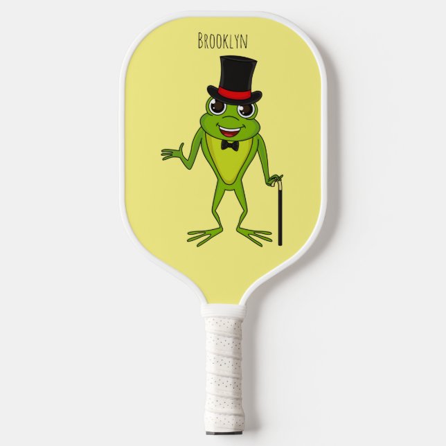 Funny frog with top hat cartoon  pickleball paddle (Front)