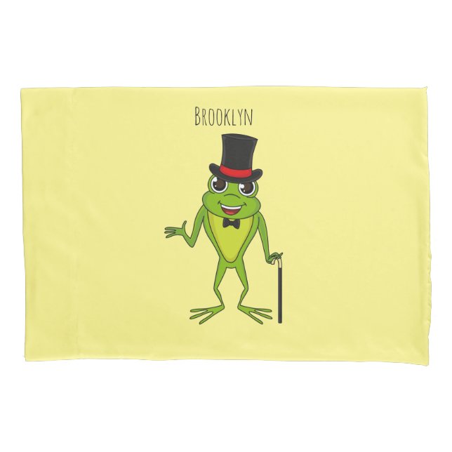 Funny frog with top hat cartoon pillowcase (Front)