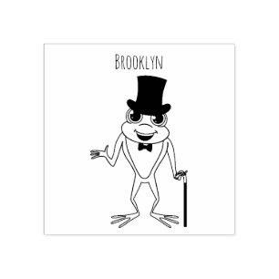 Funny frog with top hat cartoon rubber stamp