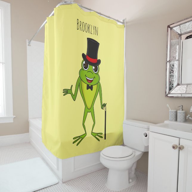 Funny frog with top hat cartoon shower curtain (In Situ)