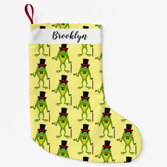 Funny frog with top hat cartoon small christmas stocking (Front)