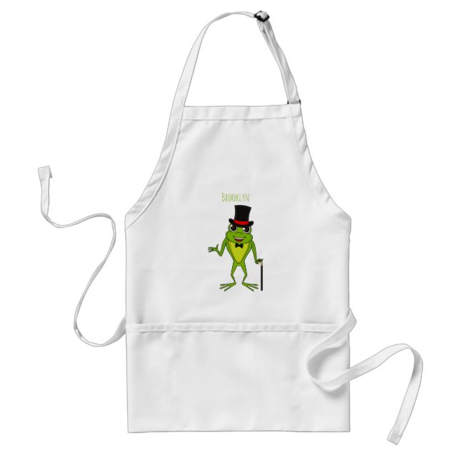 Funny frog with top hat cartoon standard apron (Front)