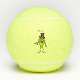 Funny frog with top hat cartoon tennis balls