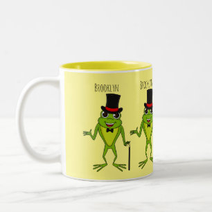 Funny frog with top hat cartoon Two-Tone coffee mug