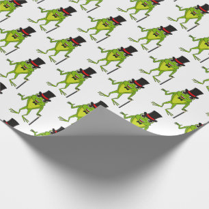 Funny frog with top hat cartoon wrapping paper