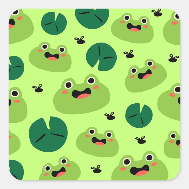 Funny frogs square sticker (Front)