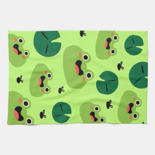Funny frogs tea towel
