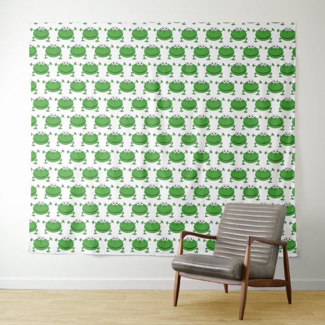 Funny Frogs White and Green Wall Tapestry (In Situ (Horizontal))