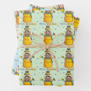 Funny Frosty Beer Man Humor Custom Photo Christmas Wrapping Paper Sheet