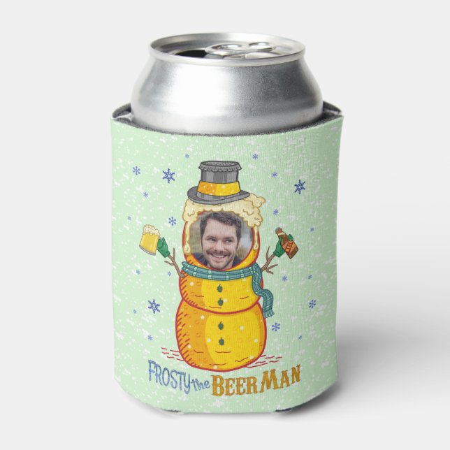 Funny Frosty Beer Man Humour Custom Photo Christma Can Cooler (Can Front)