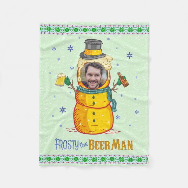 Funny Frosty Beer Man Humour Custom Photo Christma Fleece Blanket (Front)