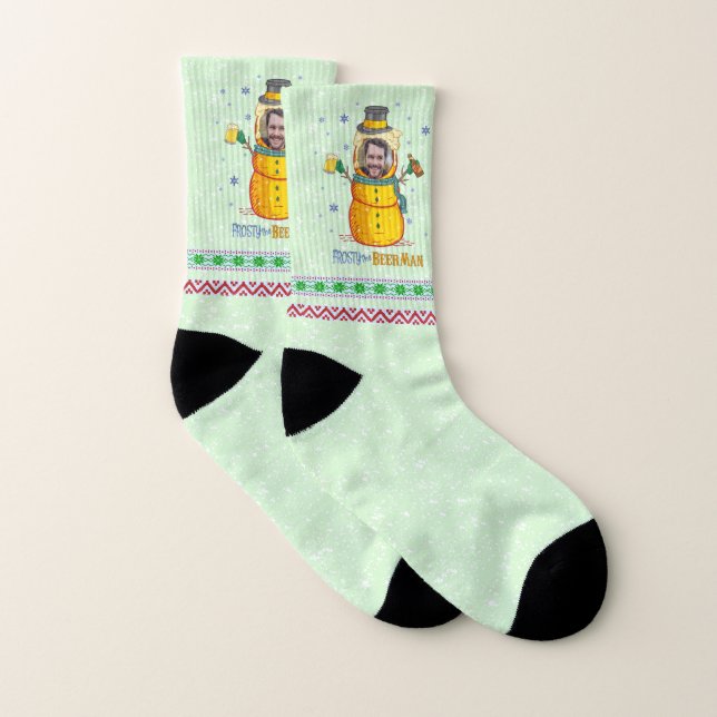 Funny Frosty Beer Man Humour Custom Photo Christma Socks (Pair)