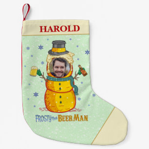 Funny Frosty Beer Man Snowman Humor Custom Photo Small Christmas Stocking