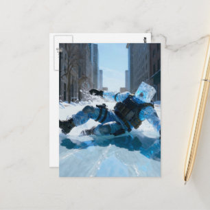 Funny froze water icecube falling on ice postcard