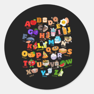 Funny Fruit And Foodie Alphabet Abcs Kindergarten Classic Round Sticker