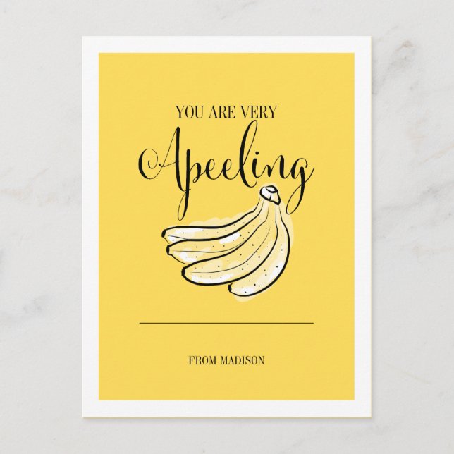Funny Fruit Pun Apeeling Banana Valentine Postcard (Front)