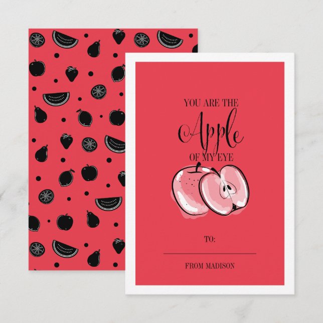 Funny Fruit Pun Apple Classroom Valentine Card (Front/Back)