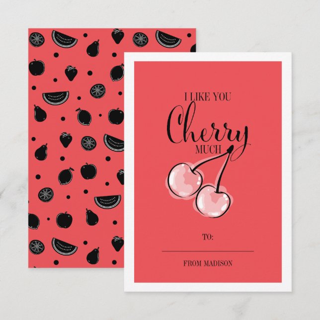 Funny Fruit Pun Cherry Classroom Valentine Card (Front/Back)