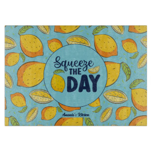 Funny Fruit Squeeze The Day Vintage Lemon Pattern Cutting Board