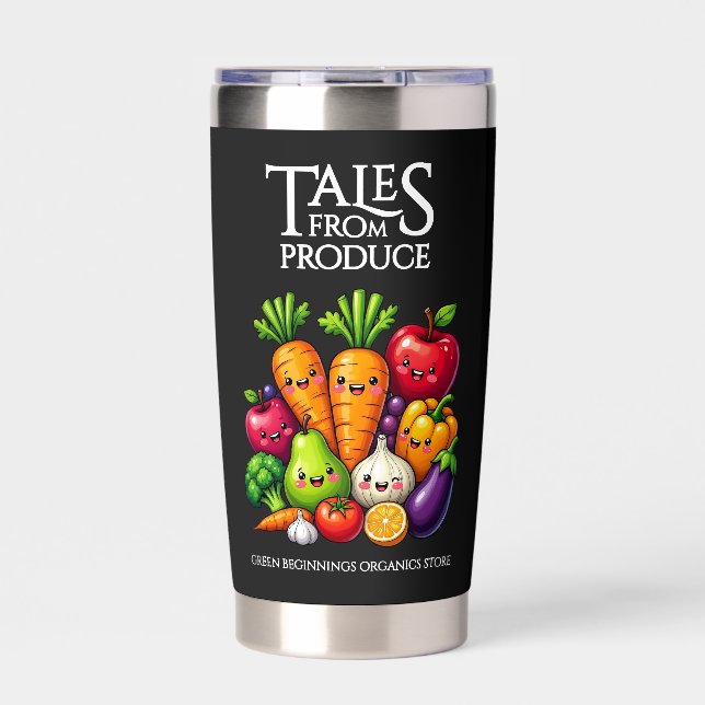 Funny Fruits Veggies Tales from Produce Grocery Insulated Tumbler (Front)
