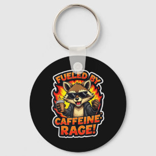 Funny Fuelled By Caffeine Rage Racoon Men Women Key Ring