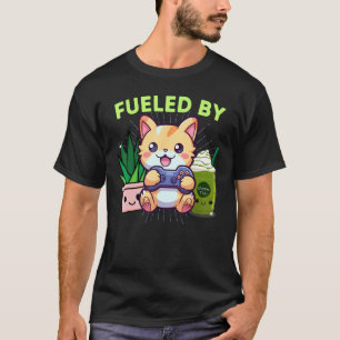 Funny Fuelled By Gamer Cat Plants Matcha Lattes & T-Shirt