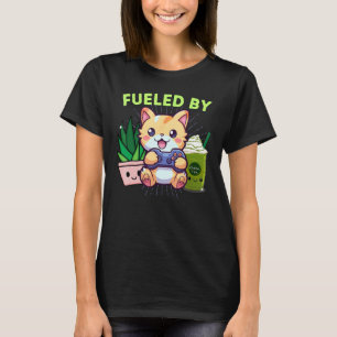 Funny Fuelled By Gamer Cat Plants Matcha Lattes &  T-Shirt