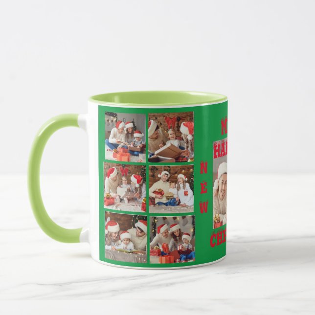 FUNNY FULL PHOTO COLLAGE MERRY CHRISTMAS 2 GREEN  MUG (Left)
