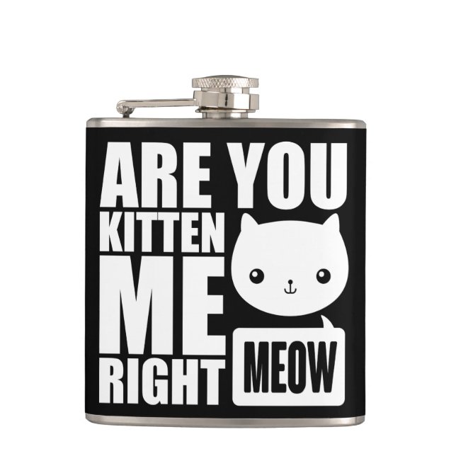 Funny Fun Are You Kitten Me Right Meow Flask (Front)