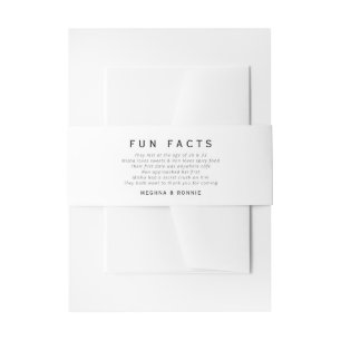 Funny, fun facts minimalist wedding invitation belly band