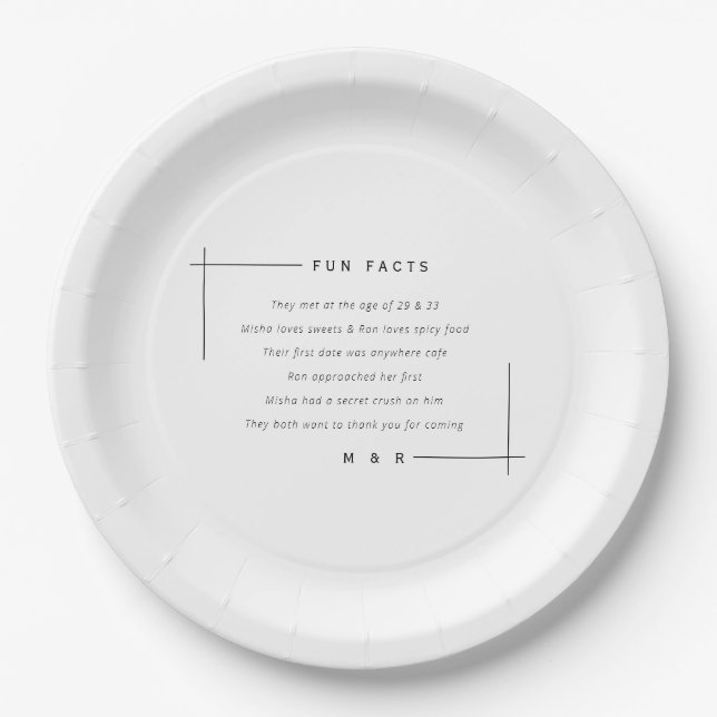 Funny, fun facts minimalist wedding  paper plate (Front)