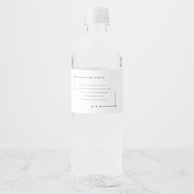Funny, fun facts minimalist wedding  water bottle label (Front)