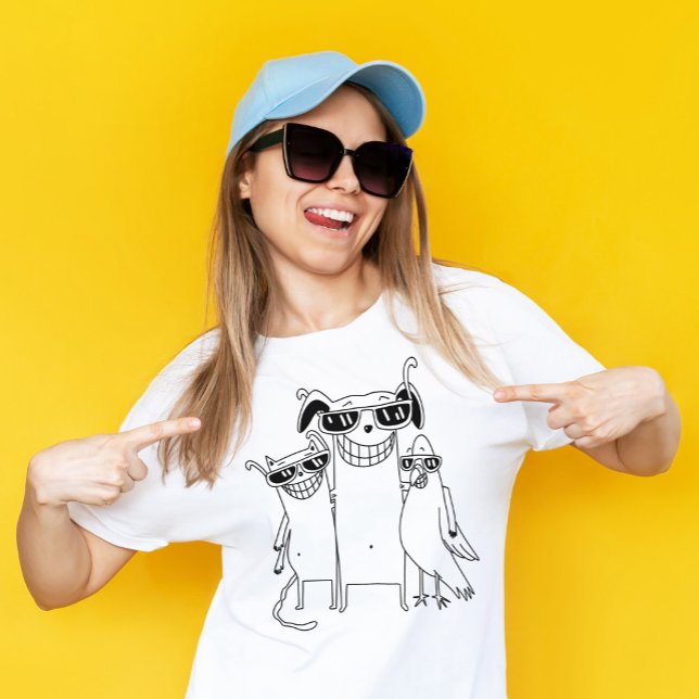 Funny Fun Grinning Gang Dog Cat Parrot Characters T-Shirt (Creator Uploaded)