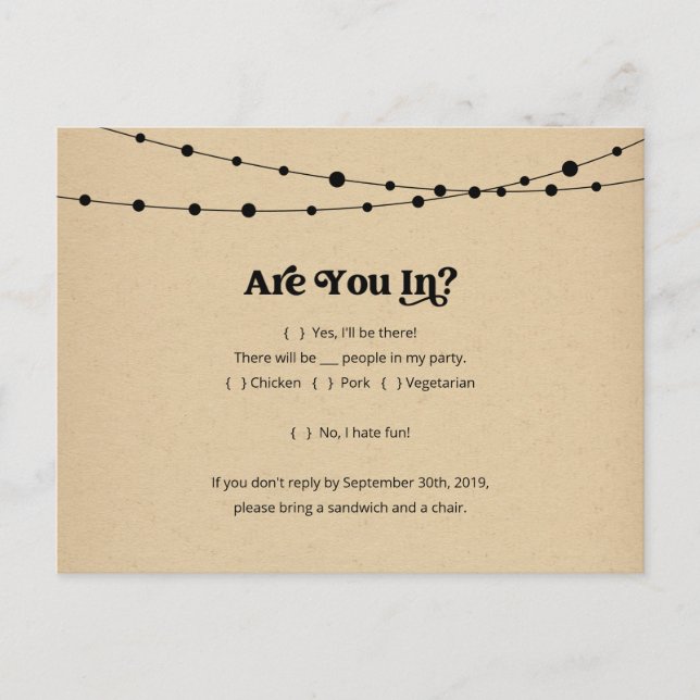 Funny & Fun RSVP Postcard - Rustic Kraft (Front)