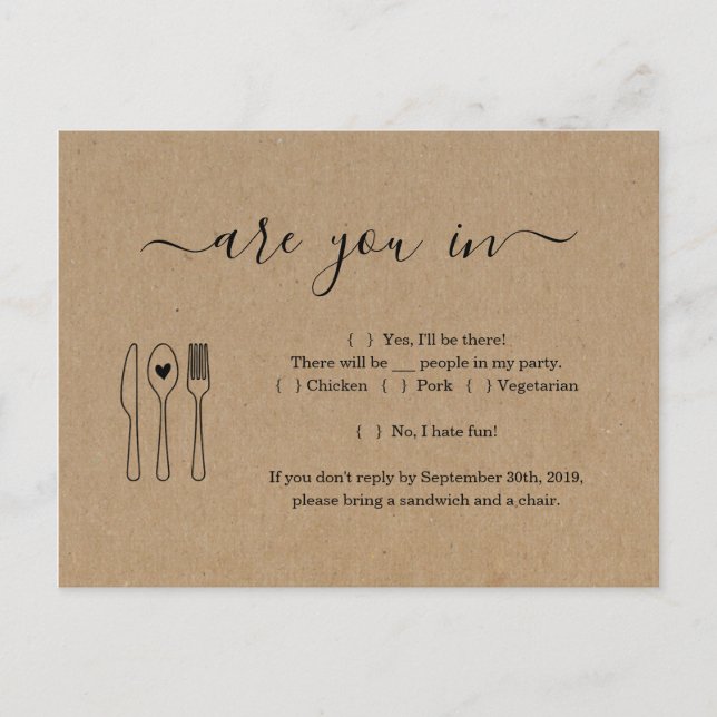 Funny & Fun RSVP Postcard - Rustic Kraft (Front)
