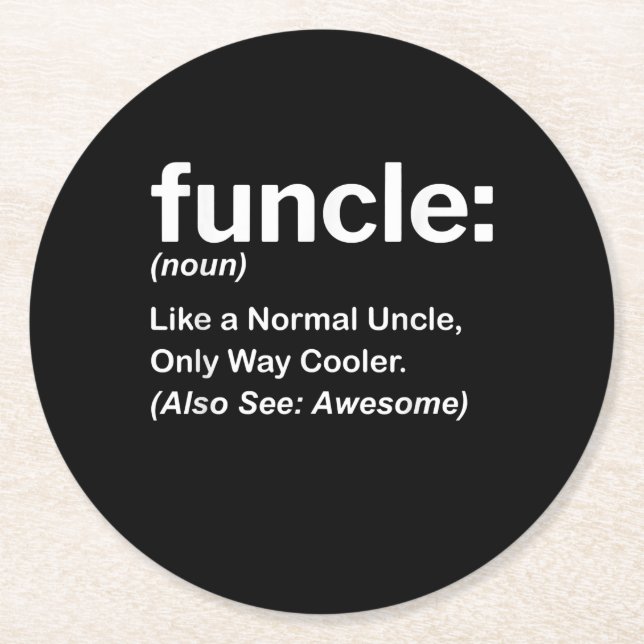 Funny Funcle Definition Gift | Uncle Gifts Round Paper Coaster (Front)